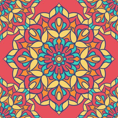 Mandala Yuvarlak Süslü Kusursuz Şablon, Etnik Çiçek Şablonu, Klasik Dekoratif Elementler