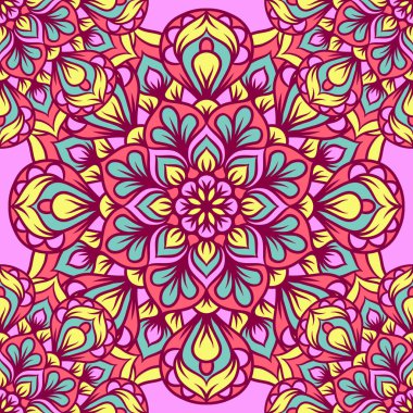 Mandala Yuvarlak Süslü Kusursuz Şablon, Etnik Çiçek Şablonu, Klasik Dekoratif Elementler