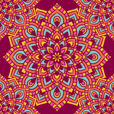 Mandala Yuvarlak Süslü Kusursuz Şablon, Etnik Çiçek Şablonu, Klasik Dekoratif Elementler