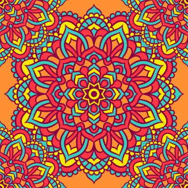 Mandala Yuvarlak Süslü Kusursuz Şablon, Etnik Çiçek Şablonu, Klasik Dekoratif Elementler