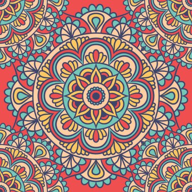 Mandala Yuvarlak Süslü Kusursuz Şablon, Etnik Çiçek Şablonu, Klasik Dekoratif Elementler