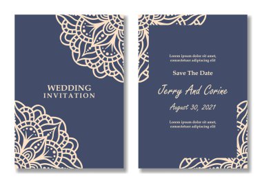 Lüks Mandala Düğün Davetiyesi Şablon Tasarımı, Etnik Dantel Şablonu, Altın Mandala