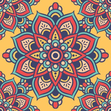 Mandala Yuvarlak Süslü Kusursuz Şablon, Etnik Çiçek Şablonu, Klasik Dekoratif Elementler