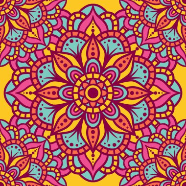 Mandala Yuvarlak Süslü Kusursuz Şablon, Etnik Çiçek Şablonu, Klasik Dekoratif Elementler