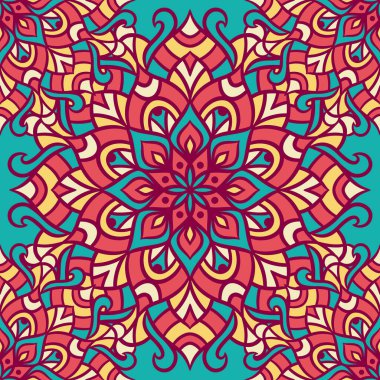 Mandala Yuvarlak Süslü Kusursuz Şablon, Etnik Çiçek Şablonu, Klasik Dekoratif Elementler