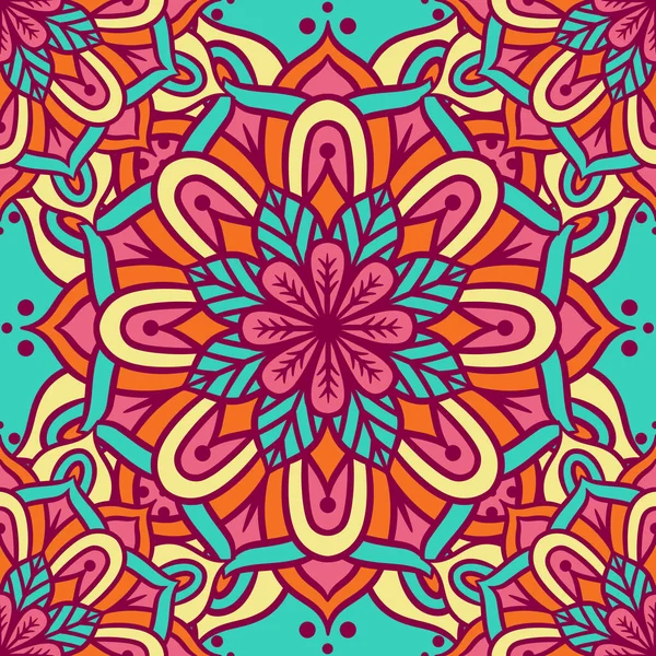 Patrón Sin Costura Ornamento Redondo Mandala Patrón Floral Étnico Elementos — Vector de stock