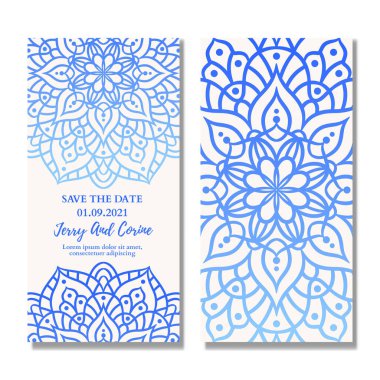 Mandala gradyan tasarımlı klasik düğün davetiyesi. Mandala düğün davetiye şablonu