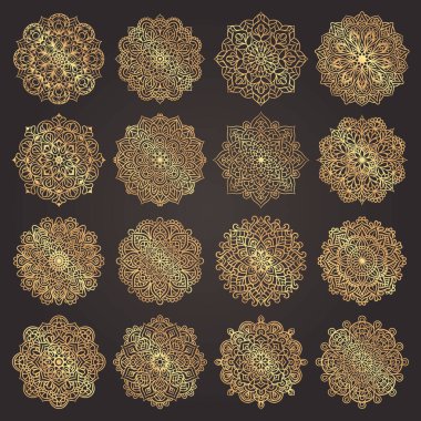 Lüks altın mandala süs deseni seti. Doğu tarzında klasik dekoratif desen