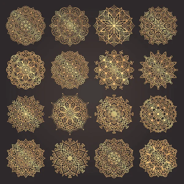 Lüks altın mandala süs deseni seti. Doğu tarzında klasik dekoratif desen