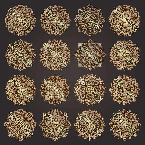 Lüks altın mandala süs deseni seti. Doğu tarzında klasik dekoratif desen