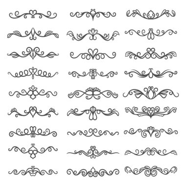 Sınırlar ve bölmeler dekoratif dekoratif elementler. Kaligrafik süs seti. Eski Dekorasyonlar