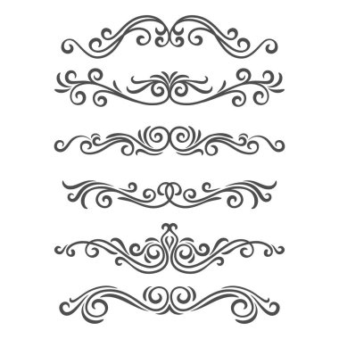 Sınırlar ve bölmeler dekoratif dekoratif elementler. Kaligrafik süs seti. Eski Dekorasyonlar