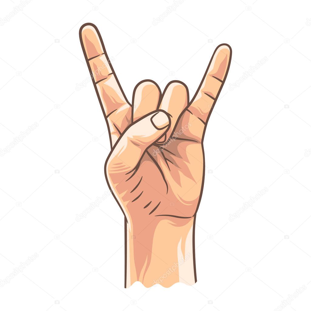 Rock n roll or Heavy metal hand gesture with colorful. Two fingers up. Rock hand gesture. Horn