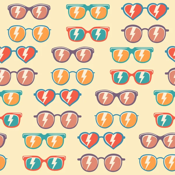 カラー ヴィンテージサングラスパターンとシームレスなパターンの背景サングラス — ストックベクタ