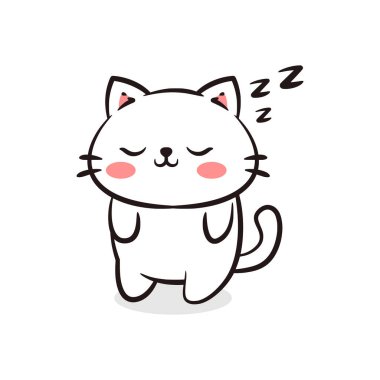 Tatlı bir kedi yavrusu mışıl mışıl uyuyor, dinlenmek için mükemmel, uyku zamanı, sağlık, ya da şekerleme temalı çizimler..