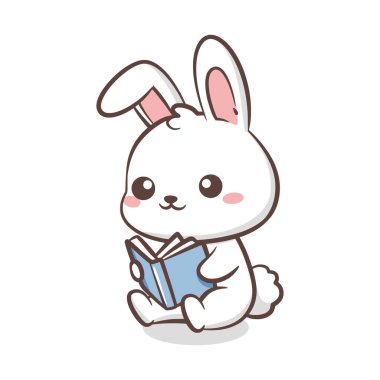 Çalışkan bir tavşan, okur yazarlığı ve eğitimi destekleyen bir hikaye kitabının tadını çıkarmak için oturur. Kütüphane posterleri, okul malzemeleri ya da çocukluk öğrenme içeriği için harika.
