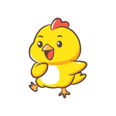 Heyecanla koşan küçük sarı bir civcivin dinamik bir çizimi..