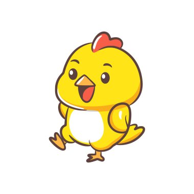 Sarı bir civciv çizimi geniş bir gülümseme ile yürüyen bir poz içinde yakalandı.