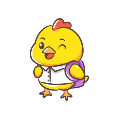 Beyaz gömlekli ve mor bir çanta taşıyan bir kız öğrenci çizimi..