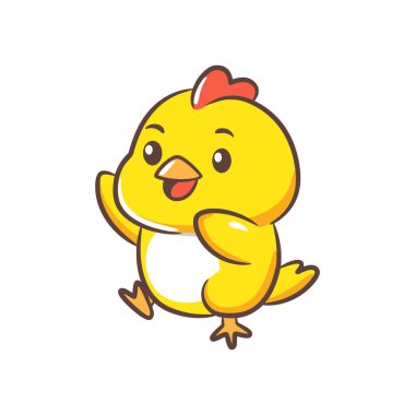 Kanadını mutlu bir şekilde sallayan sarı bir civcivin basit ve şirin bir çizimi..