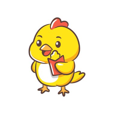 Sarı bir piliç çizgili bir konteynırdan patlamış mısır yiyerek atıştırıyor..