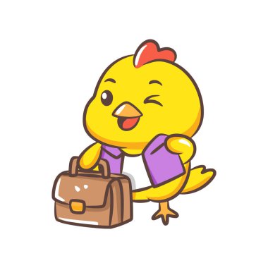 Mor yelek giyen ve iş çantası tutan profesyonel bir piliç..