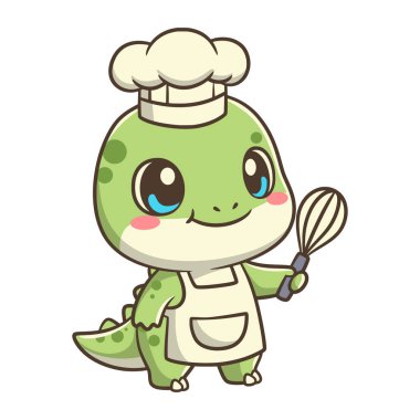 Profesyonel dinozor fırıncı karakteri, aşçılık dersleri, yemek tarifi kitapları ya da mutfak temalı dekorasyonlar için mükemmel..