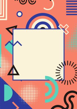 Bu düzen, yaratıcı broşür kapakları için uygun mavi zigzag ve dairesel desenlerle odaklanmış kare merkezli bir kopya alanı sunar.