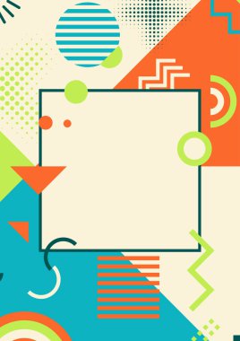 Bir kare çerçeve sunan dengeli bir tasarım çizgili daireler ve canlı soyut geometrik motifler zemin zeminine karşı.