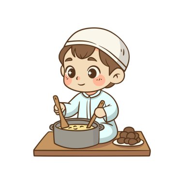 Tatlı bir karakter yemek pişirir veya bir tabak hurma yanında çorba hazırlar, Ramazan yemekleri ve temalar için idealdir..