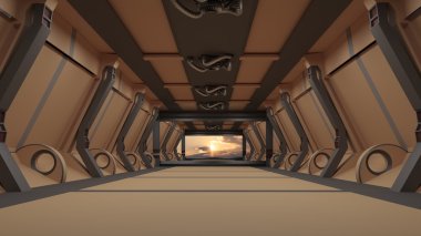 Futuristic interior corridor stage.3D rendering clipart