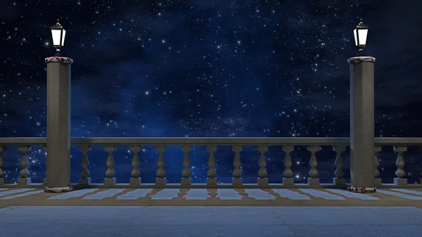 Güzel bir gece gökyüzü manzaralı Vintage balkon