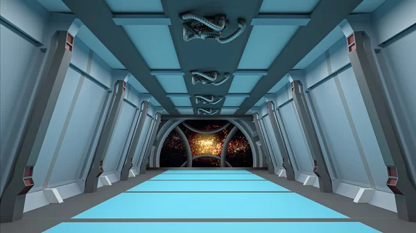 Sci fi koridor yer galaksiye 3d render Manzaralı 