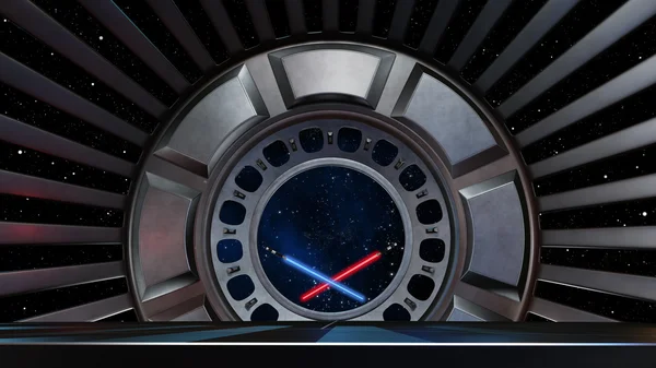 宇宙では、あなたのシステムのお試し版の準備ができてのライト セーバー — ストック写真
