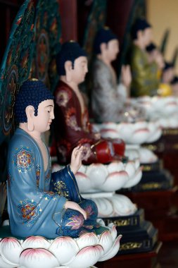 Phat Quang Budist tapınağı. Siddhartha Gautama, Shakyamuni Buddha. Chau Doc. Vietnam. 