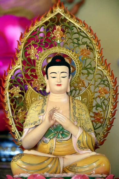 Huynh Dao Buddhistická Pagoda Buddhova Socha Oltáři Chau Doc Vietnam — Stock fotografie