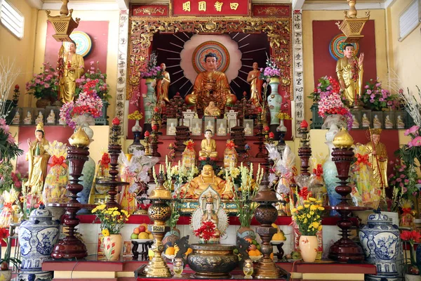 Templo Budista Altar Mayor Con Estatuas Buda Ciudad Chi Minh — Foto de Stock
