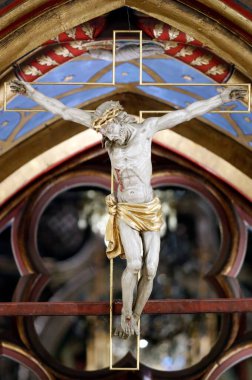 Saint-Pierre-le-Jeune Protestan Kilisesi. Rood ekranı. Çarmıha gerilmiş İsa. Strasbourg 'da. Fransa.
