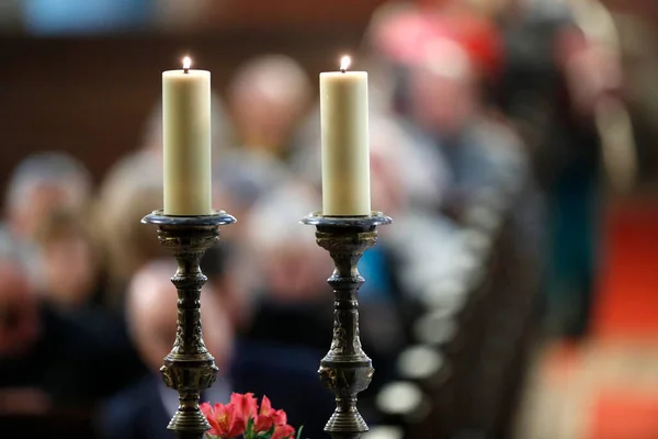 Kościół Protestancki Saint Pierre Jeune Świece Kościelne Protestancka Służba Strasburg — Zdjęcie stockowe