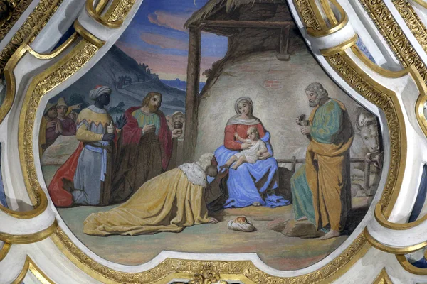 Wallfahrtskirche Madonna Del Sasso Die Natvität Anbetung Der Heiligen Drei — Stockfoto