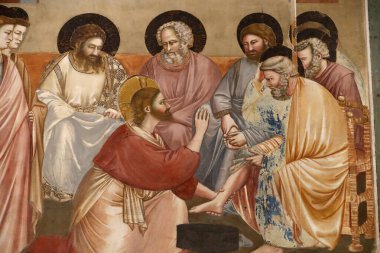Scrovegni Şapeli. Giotto 'dan Fresco, 14. yüzyıl. Kutsal Perşembe. Ayakların yıkanması. İsa ve havariler. Padua. İtalya. 