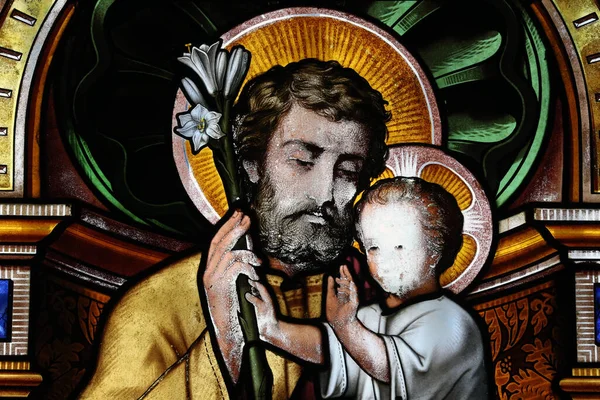 Igreja Colegial Notre Dame Saint Lazare Vidro Manchado São José — Fotografia de Stock