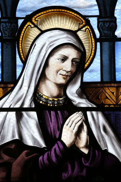 Kościół Mezilles Witraże Święta Monika Francja — Zdjęcie stockowe