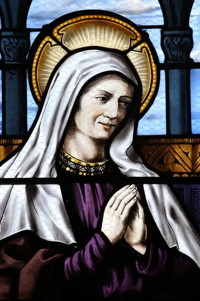 Kerk Van Mezilles Glas Lood Heilige Monica Frankrijk — Stockfoto