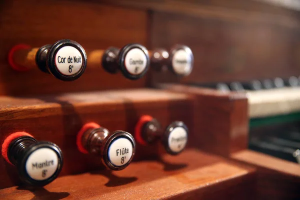 Saint Gervais Baroque Church Stop Knobs Baroque Organ France — Stock fotografie