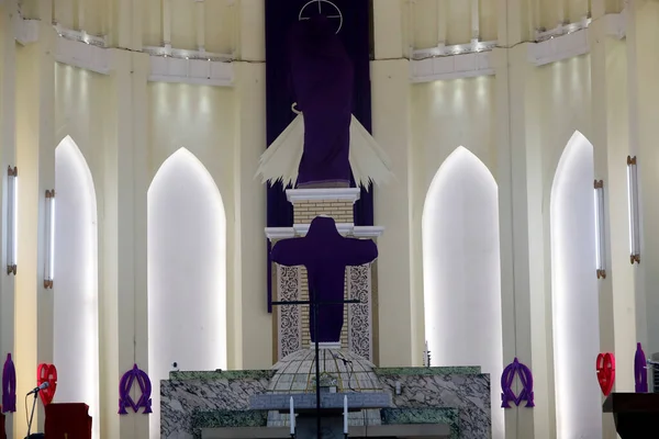 Gia Dinh Church Lenten Tradition Veiling Cross Passiontide Good Friday — Stock Photo, Image