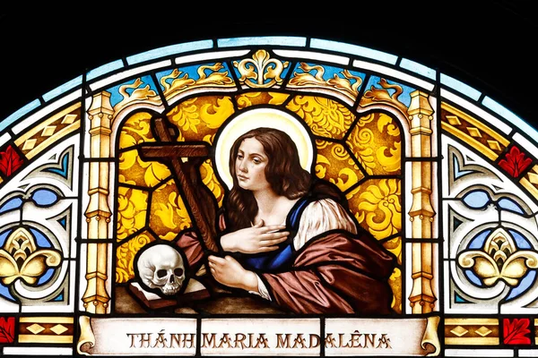 Penitent Magdalene Stained Glass Window Thi Nghe Church Chi Minh — Stock Photo, Image