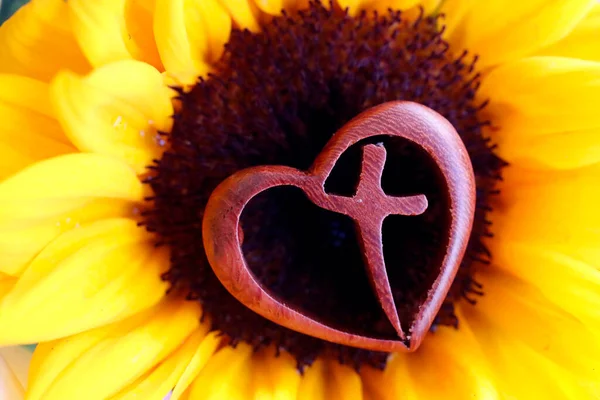 Christian Symbol Placed Flower Cross Heart — Stock Photo, Image