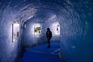 Fransız Alpleri. Mont Blanc massif. Mer de Glace Buzul Mağarası, Chamonix. Fransa. 