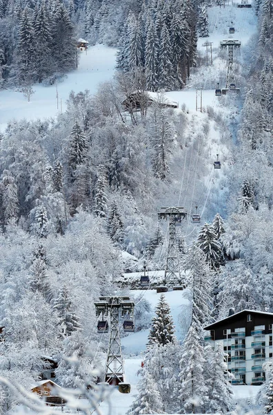 Francuskie Alpy Wioska Saint Gervais Mont Blanc Zimą Kolejka Linowa — Zdjęcie stockowe